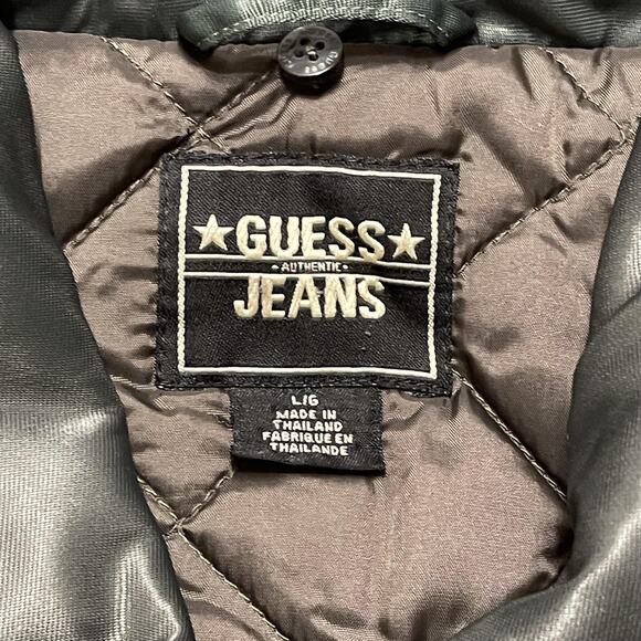 Guess Jeans Jacket Mens Large Bomber Satin Insulated Vintage Zip Up Crop - Picture 8 of 13